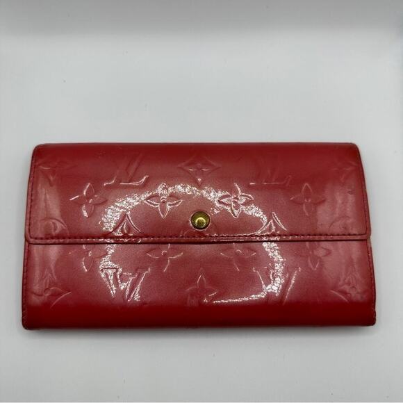 Louis Vuitton Monogram Vernis Porte Feuille Sarah Long Bifold Wallet Red 7.5 x 4 - Picture 4 of 14